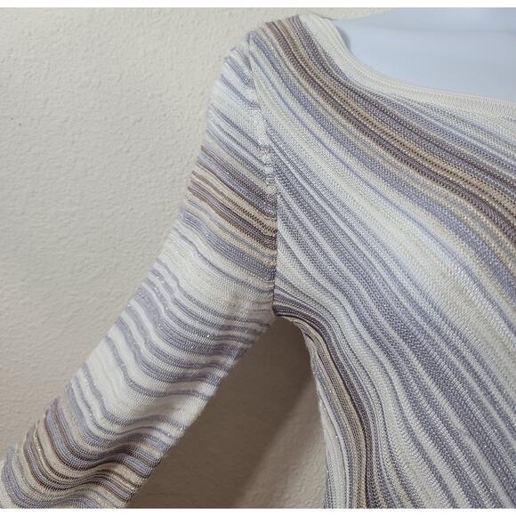 White House Black Market Gray Tan Metallic Asymmetrical Hem Top Small Boat Neck - Picture 6 of 6